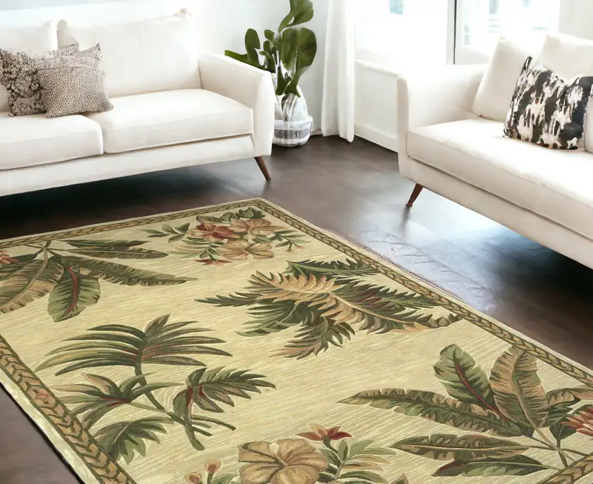 Wool Ivory With Laurel Border Palm Tree Area Rug Photo 2