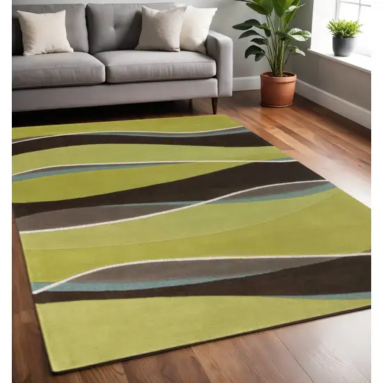 Lime Green Brown And Blue Wool Abstract Hand Tufted Area Rug Photo 1