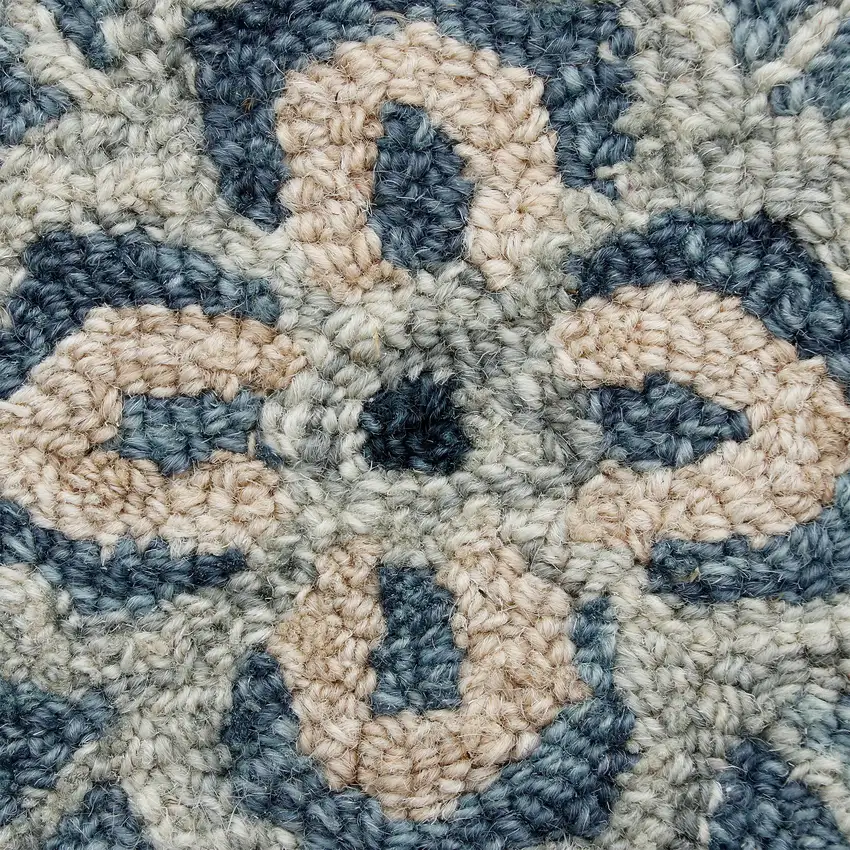 3' Blue And Gray Wool Medallion Hand Tufted Round Rug Photo 5