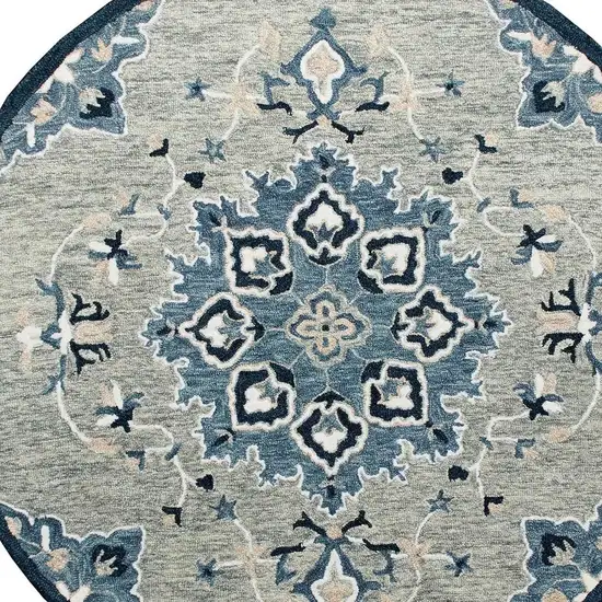 3' Blue And Gray Wool Medallion Hand Tufted Round Rug Photo 2