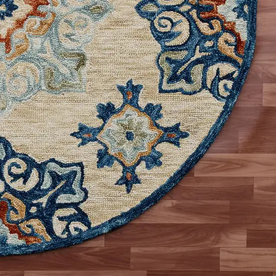 Wool Medallion Hand Tufted Round Rug Photo 6
