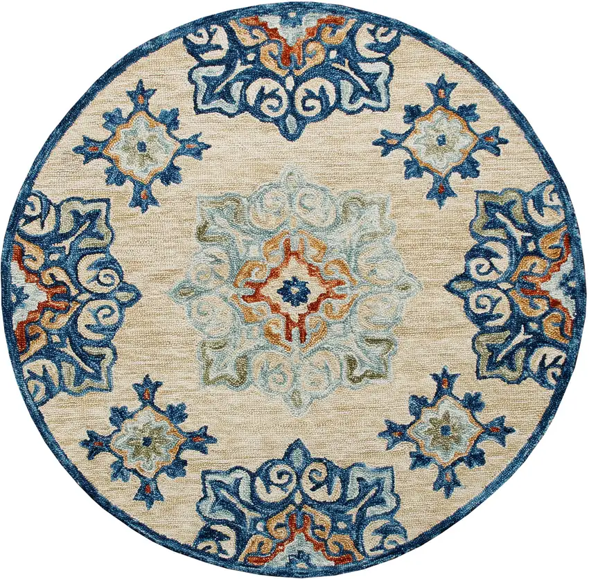 Wool Medallion Hand Tufted Round Rug Photo 2