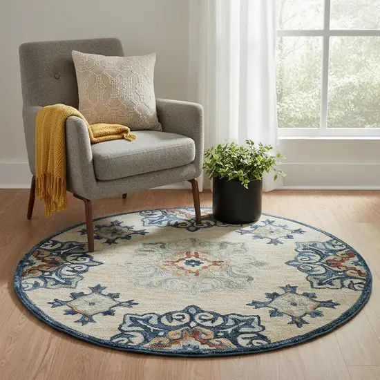 Wool Medallion Hand Tufted Washable Round Rug Photo 1