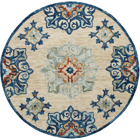 Wool Medallion Hand Tufted Washable Round Rug Photo 2