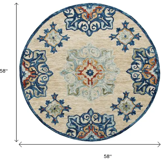 Wool Medallion Hand Tufted Washable Round Rug Photo 3