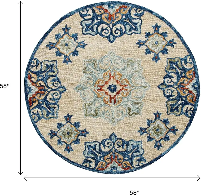 Wool Medallion Hand Tufted Washable Round Rug Photo 3