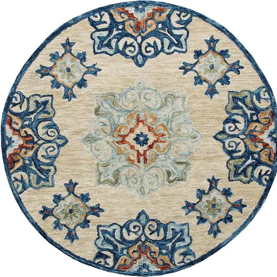 Wool Medallion Hand Tufted Washable Round Rug Photo 5