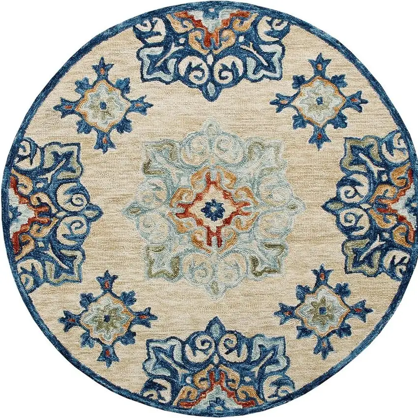Wool Medallion Hand Tufted Washable Round Rug Photo 5