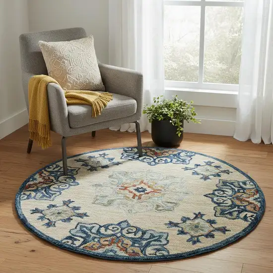 Wool Medallion Hand Tufted Washable Round Rug Photo 1