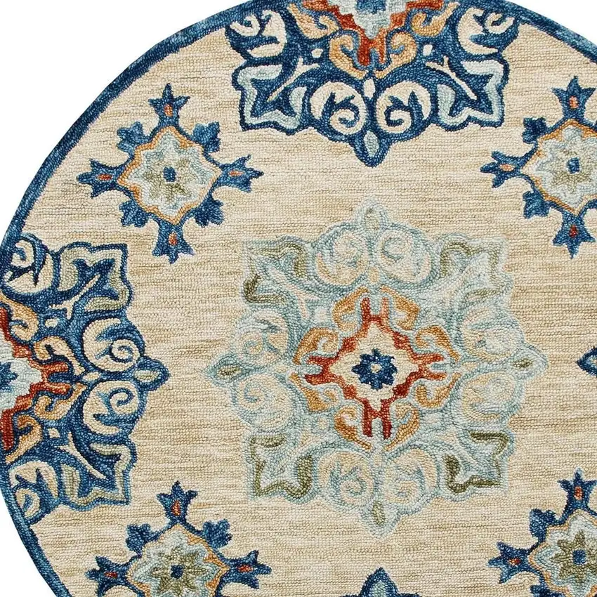 Wool Medallion Hand Tufted Washable Round Rug Photo 4