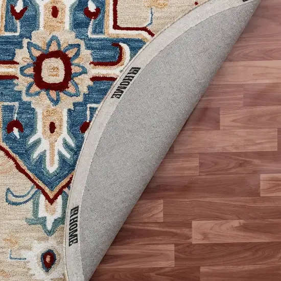 Wool Medallion Hand Tufted Washable Round Rug Photo 6