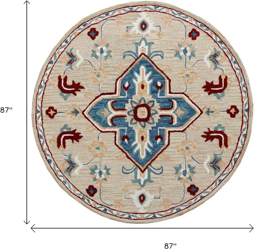 Wool Medallion Hand Tufted Washable Round Rug Photo 3