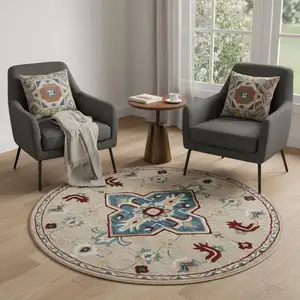 Photo of Wool Medallion Hand Tufted Washable Round Rug