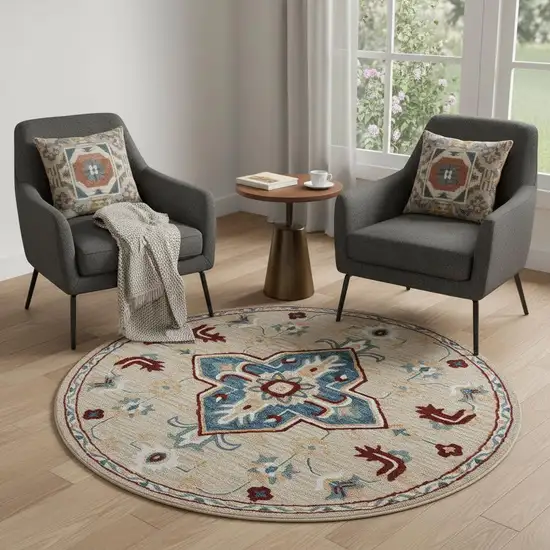 Wool Medallion Hand Tufted Washable Round Rug Photo 1