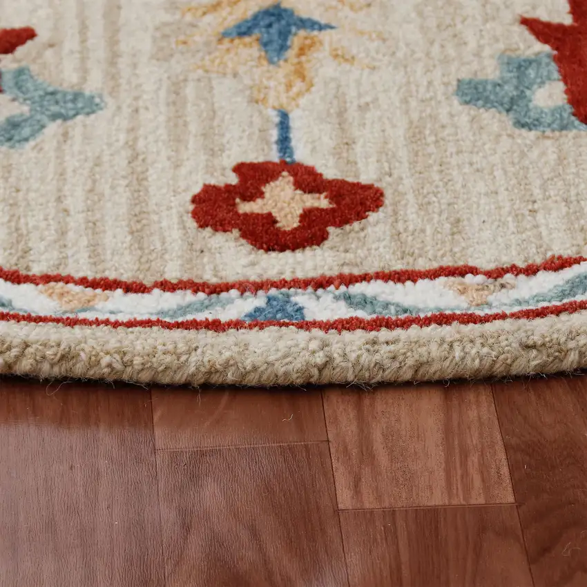 Wool Medallion Hand Tufted Washable Round Rug Photo 4