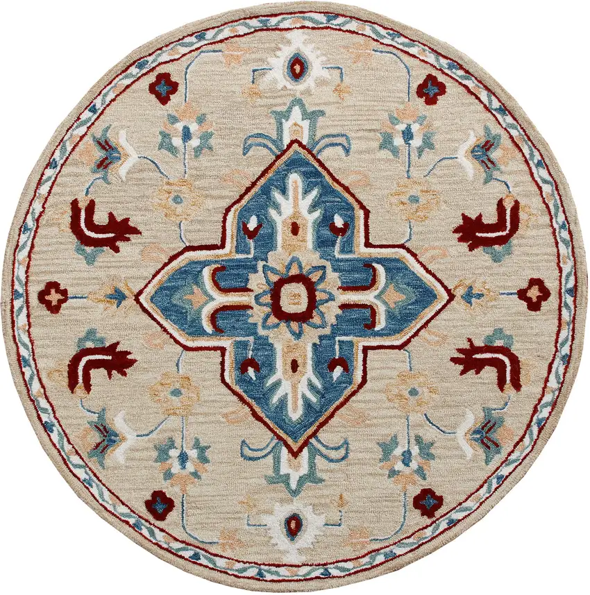 Wool Medallion Hand Tufted Washable Round Rug Photo 2