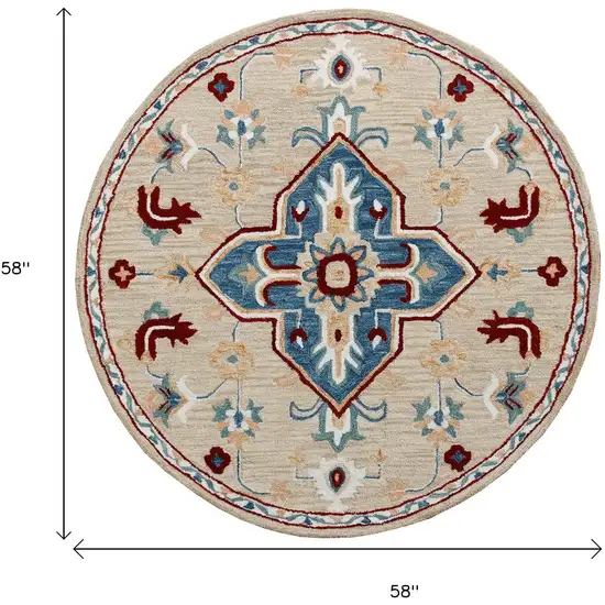 Wool Medallion Hand Tufted Washable Round Rug Photo 3