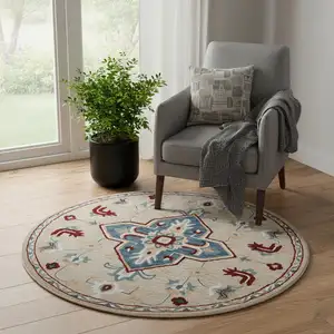Photo of Wool Medallion Hand Tufted Washable Round Rug