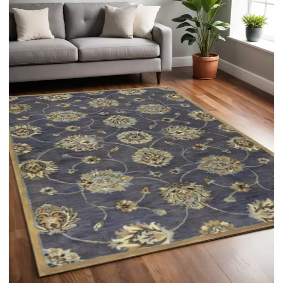 Dark Gray Green And Brown Wool Floral Hand Tufted Area Rug Photo 1