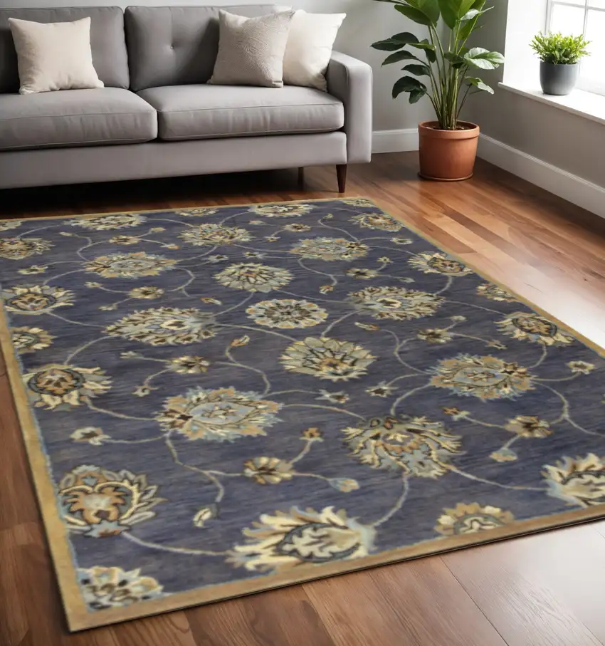 Dark Gray Green And Brown Wool Floral Hand Tufted Area Rug Photo 1