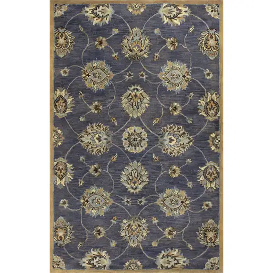 Dark Gray Green And Brown Wool Floral Hand Tufted Area Rug Photo 4