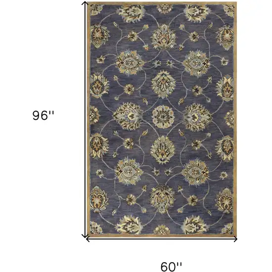 Dark Gray Green And Brown Wool Floral Hand Tufted Area Rug Photo 3