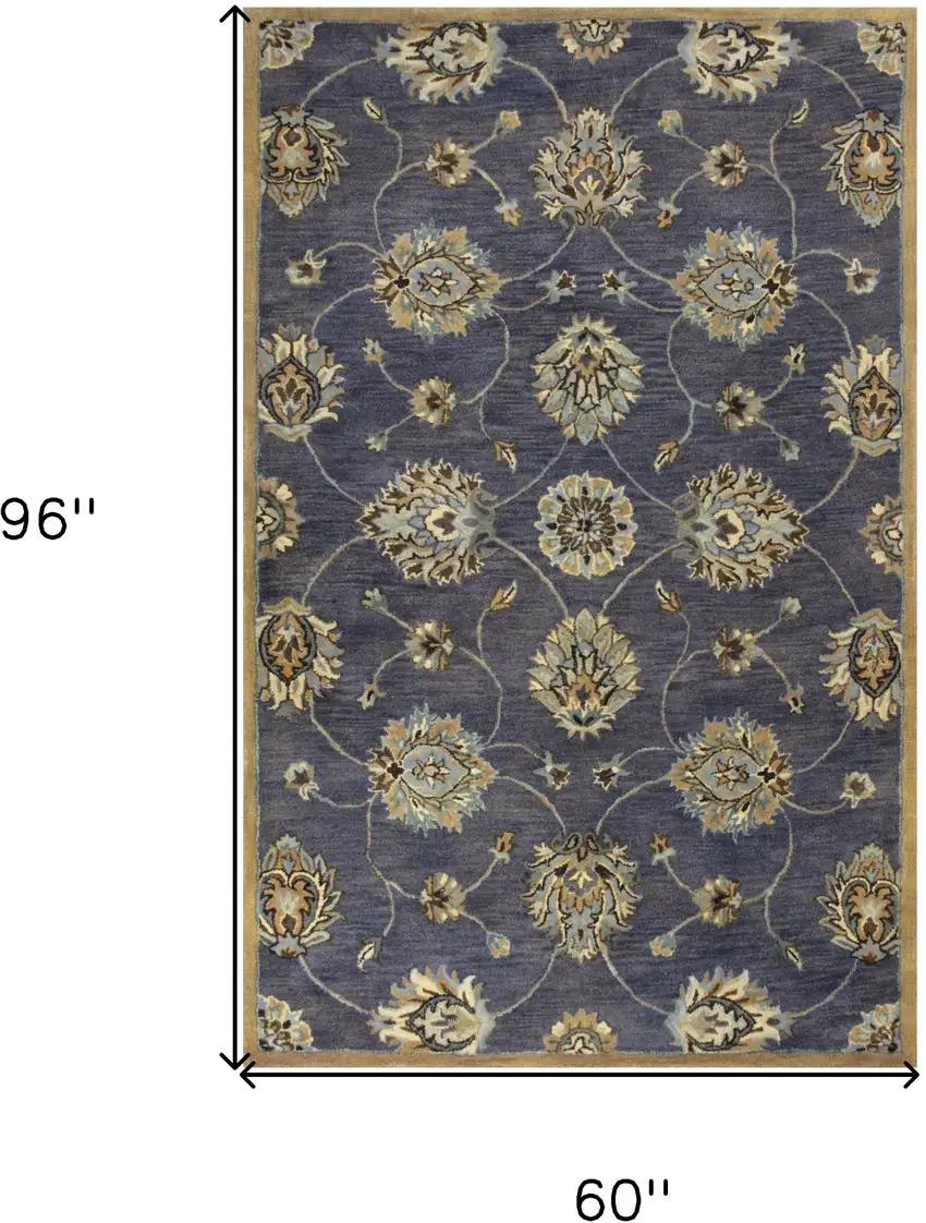 Dark Gray Green And Brown Wool Floral Hand Tufted Area Rug Photo 3