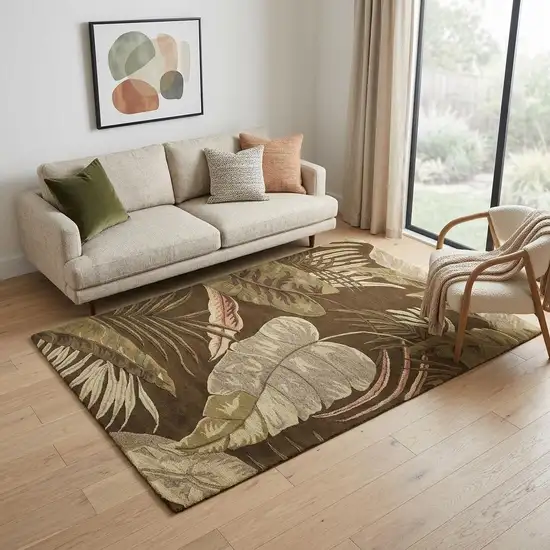 Brown And Beige Wool Botanical Leaves Hand Tufted Area Rug Photo 1