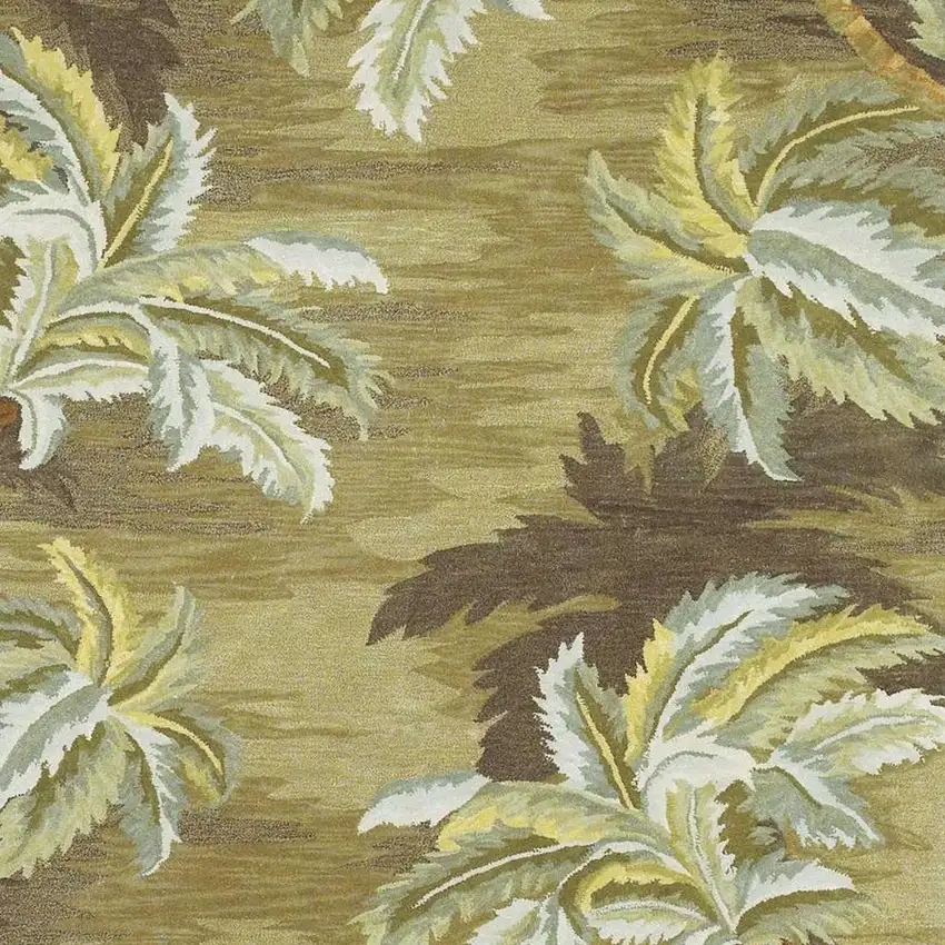 Moss Green And Yellow Wool Tropical Botanical Hand Tufted Area Rug Photo 3