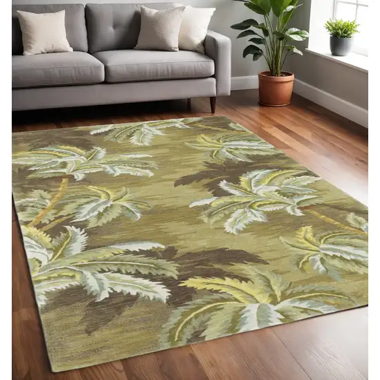 Moss Green And Yellow Wool Tropical Botanical Hand Tufted Area Rug Photo 2