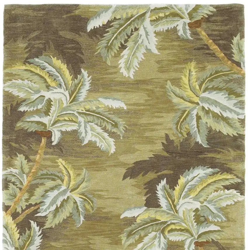 Moss Green And Yellow Wool Tropical Botanical Hand Tufted Area Rug Photo 4