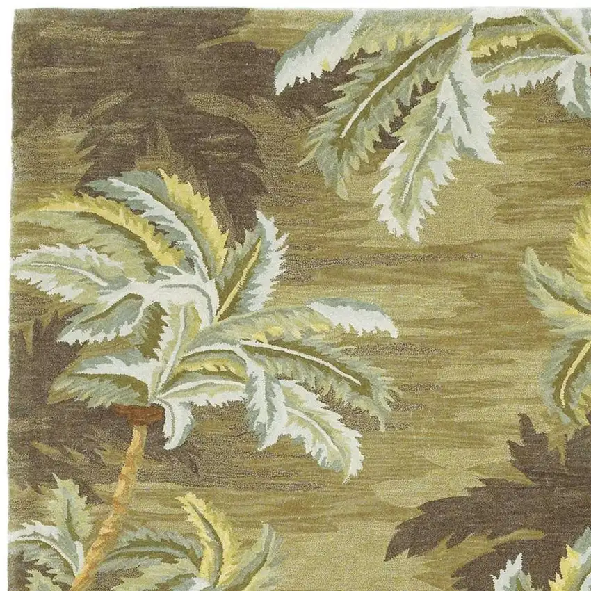 Moss Green And Yellow Wool Tropical Botanical Hand Tufted Area Rug Photo 7