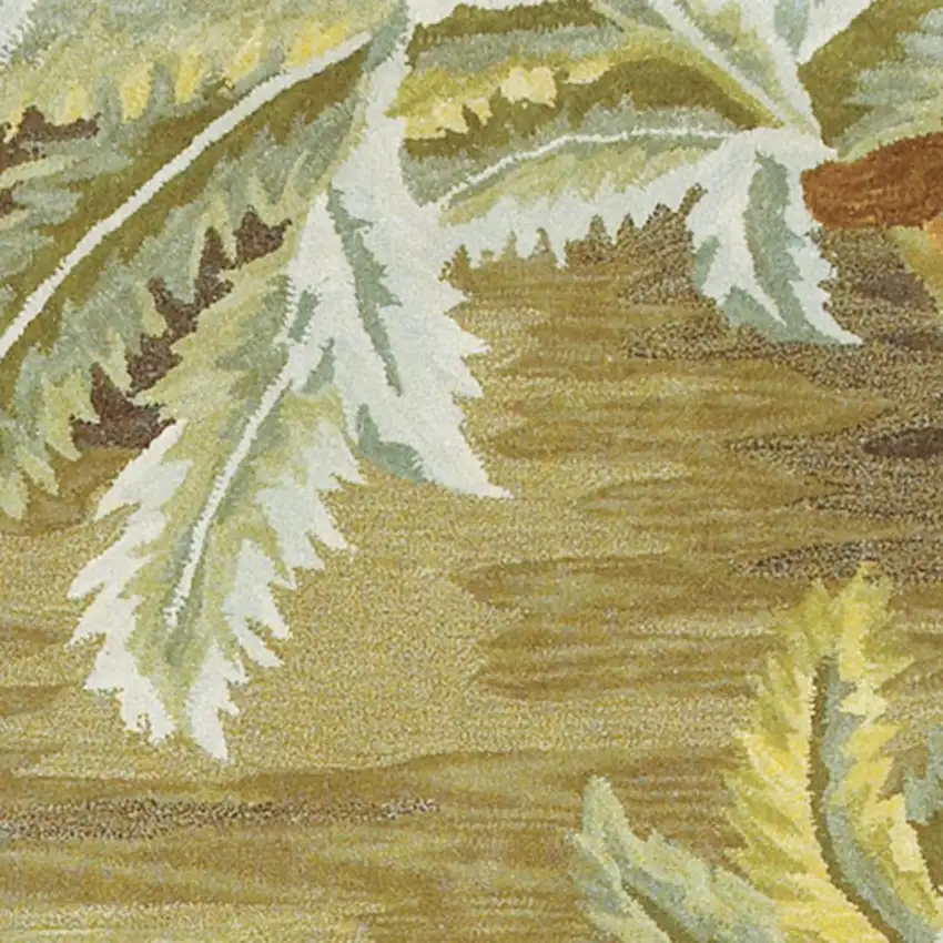 Moss Green And Yellow Wool Tropical Botanical Hand Tufted Area Rug Photo 5