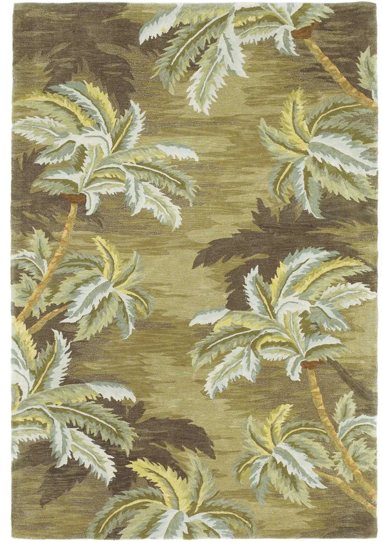 Wool  Moss Green Palm Trees Area Rug Photo 2