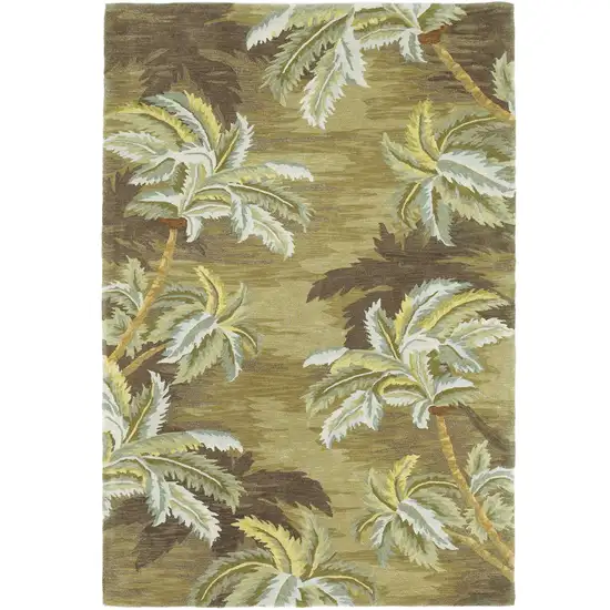 Moss Green And Yellow Wool Tropical Botanical Hand Tufted Area Rug Photo 2