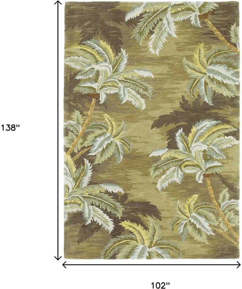 Moss Green And Yellow Wool Tropical Botanical Hand Tufted Area Rug Photo 3