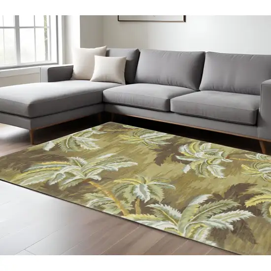 Moss Green And Yellow Wool Tropical Botanical Hand Tufted Area Rug Photo 1