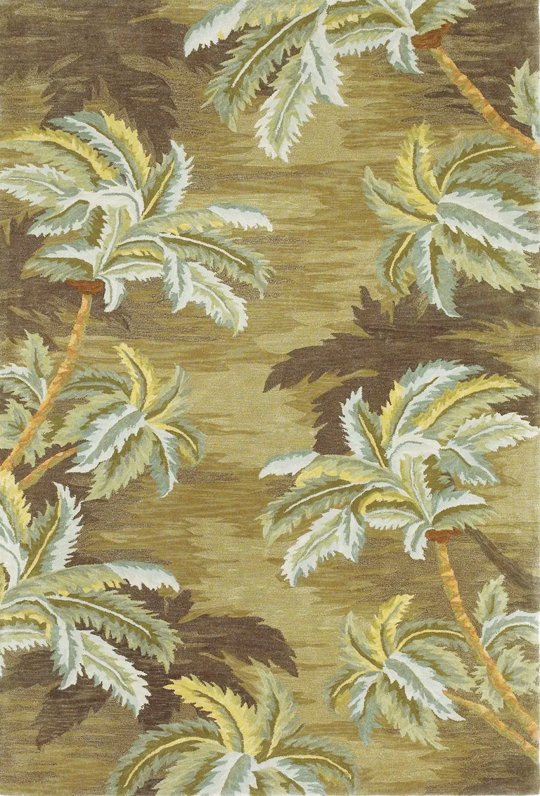 Wool  Moss Green Palm Trees Area Rug Photo 4