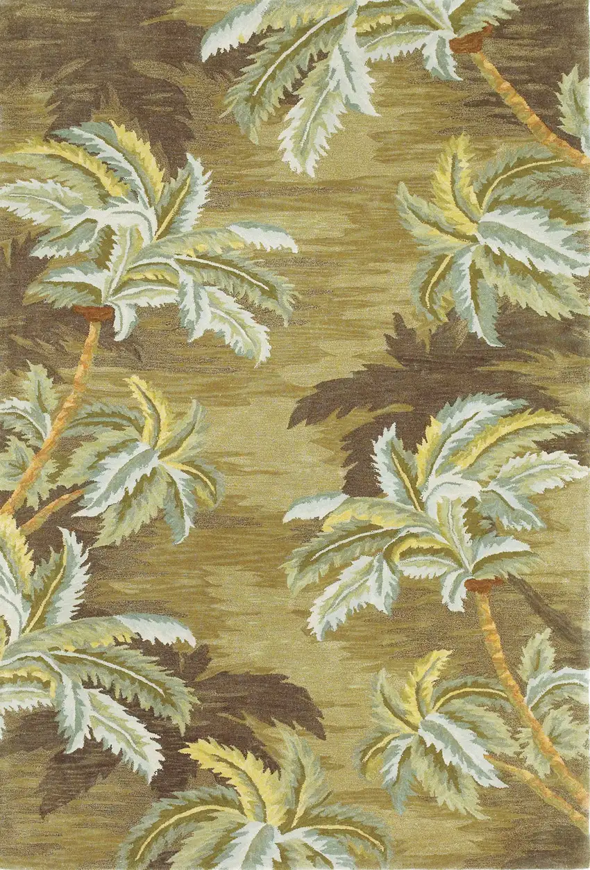 Moss Green And Yellow Wool Tropical Botanical Hand Tufted Area Rug Photo 4