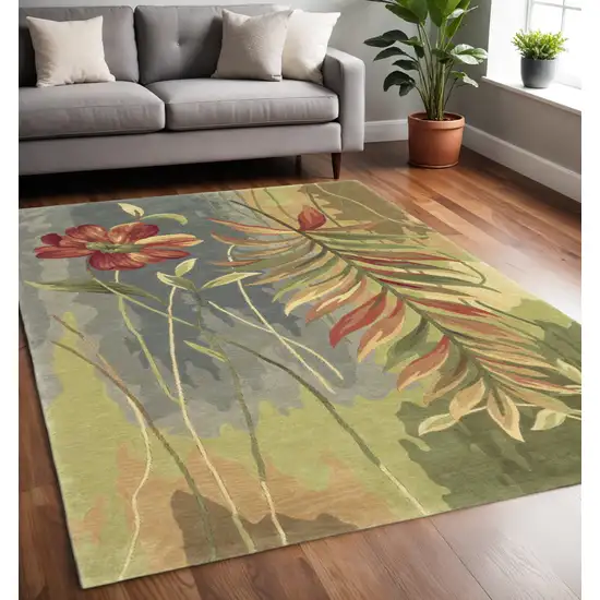 Blue And Green Wool Tropical Botanical Hand Tufted Area Rug Photo 1