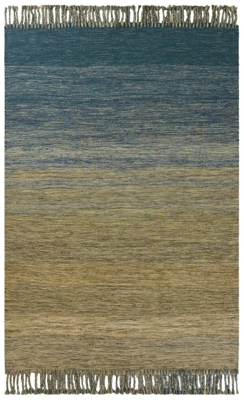 Blue and Ivory Wool Ombre Hand Woven Area Rug Photo 2