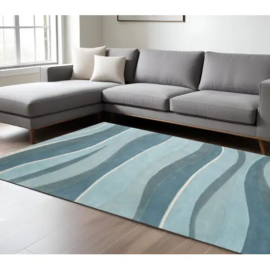 Blue Gray And Ivory Wool Hand Tufted Area Rug Photo 1