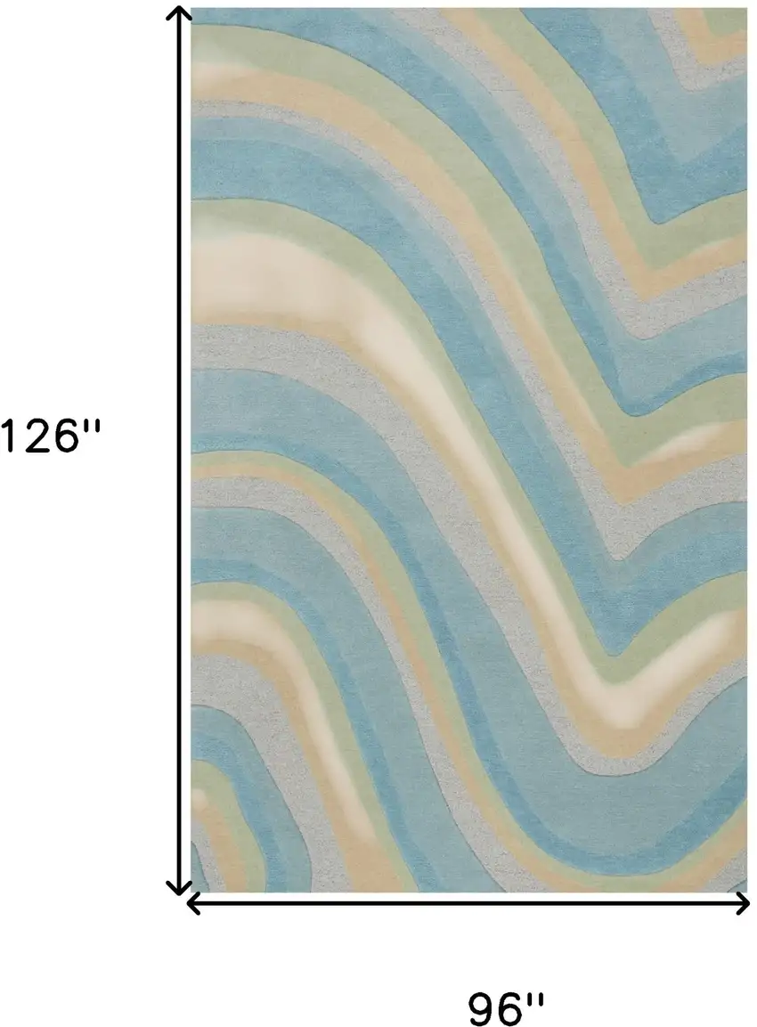 Ocean Blue and Tan Wool Hand Tufted Area Rug Photo 3