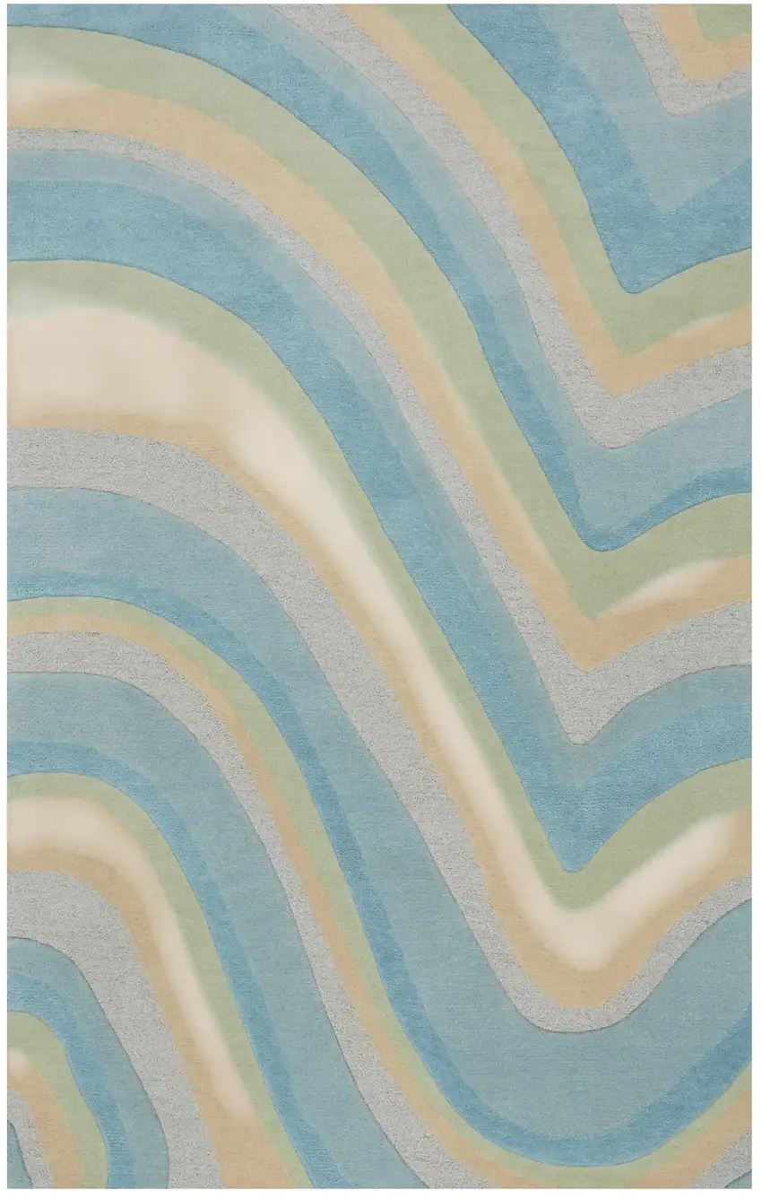 Ocean Blue and Tan Wool Hand Tufted Area Rug Photo 2