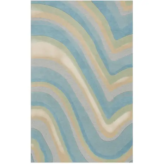 Ocean Blue and Tan Wool Hand Tufted Area Rug Photo 2