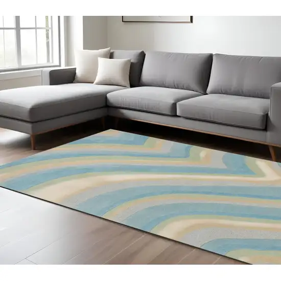Ocean Blue and Tan Wool Hand Tufted Area Rug Photo 1