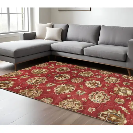 Red Ivory And Brown Wool Floral Hand Tufted Area Rug Photo 1