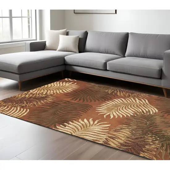 Rust Orange And Green Wool Botanical Leaves Hand Tufted Area Rug Photo 2