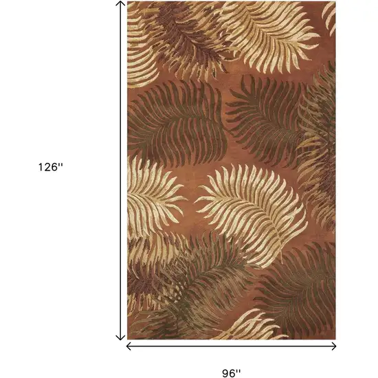 Rust Orange And Green Wool Botanical Leaves Hand Tufted Area Rug Photo 9