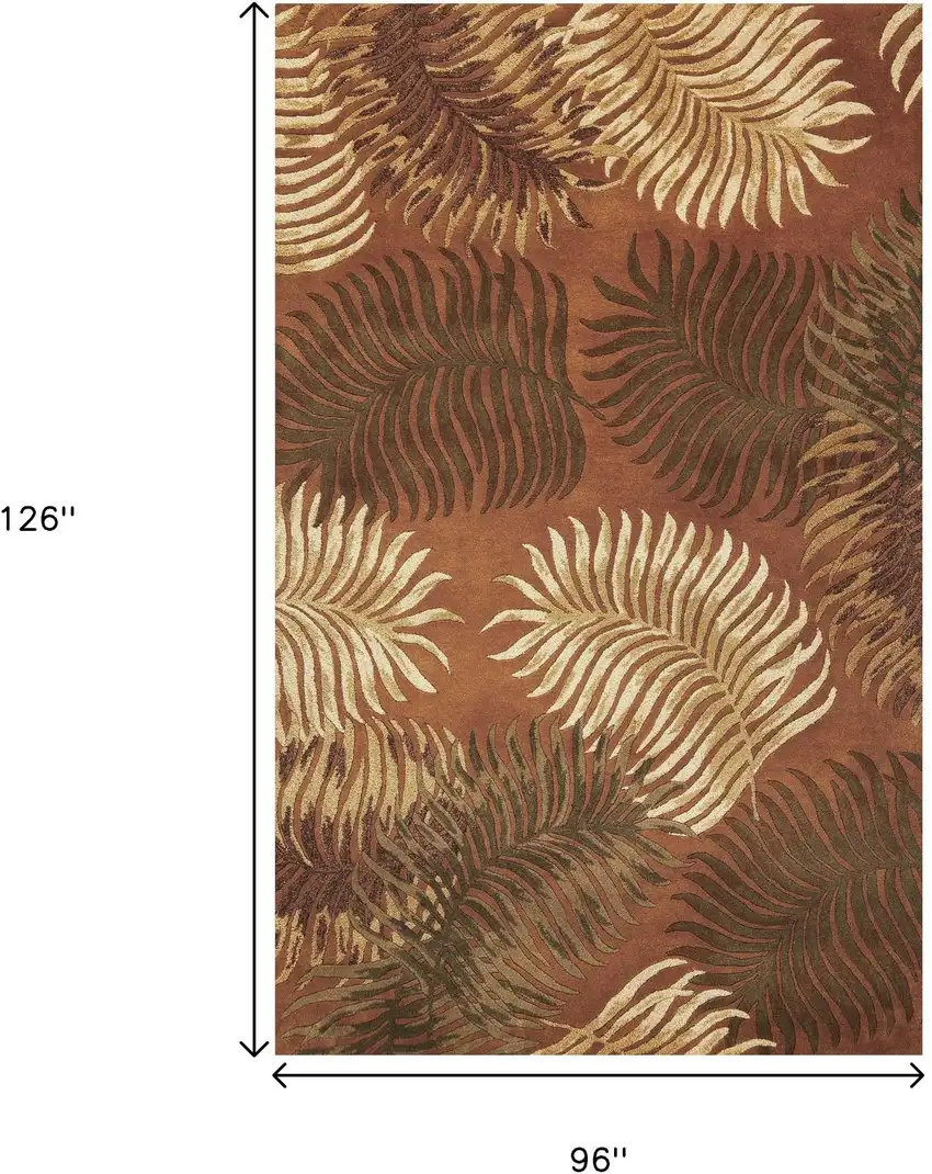 Rust Orange And Green Wool Botanical Leaves Hand Tufted Area Rug Photo 9